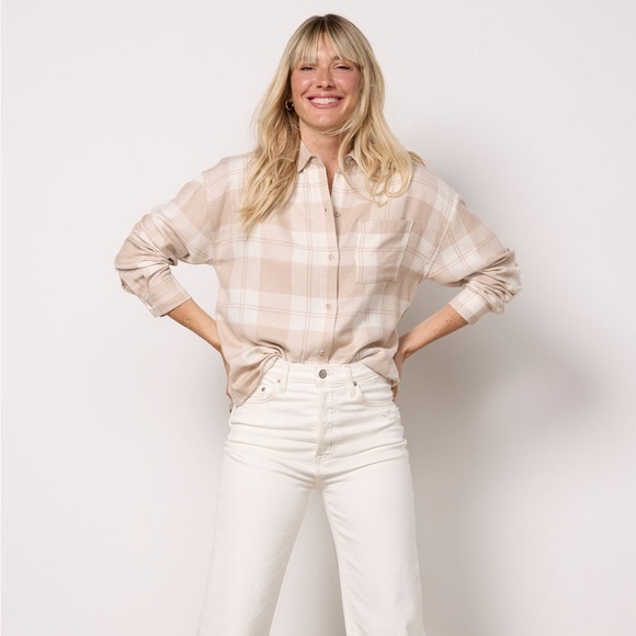NWT Z Supply Evereve River Plaid Button Up in Putty Sold Out Online Size M Cottn - Picture 5 of 13